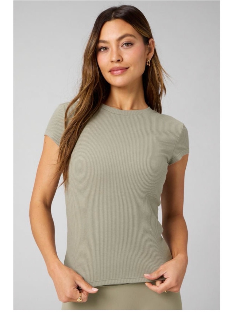 Fabletics Ribbed Short Sleeve Tee in Sage Green
